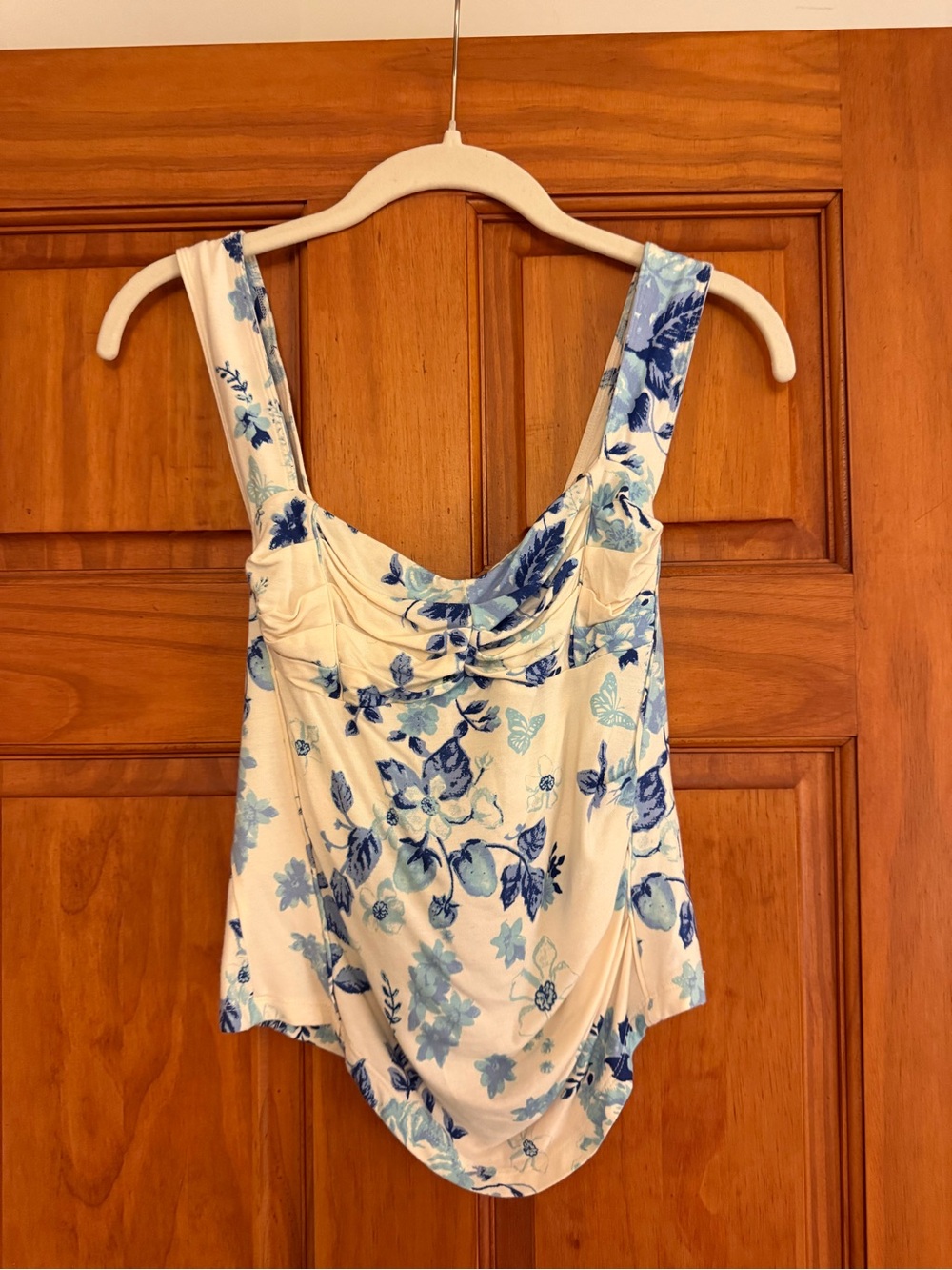 Free People Floral Blue and White Sleeveless Top